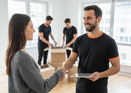 Home Umzugspartner Wien 4 Umzugspartner Wien - Kundin mit Möbelpacker